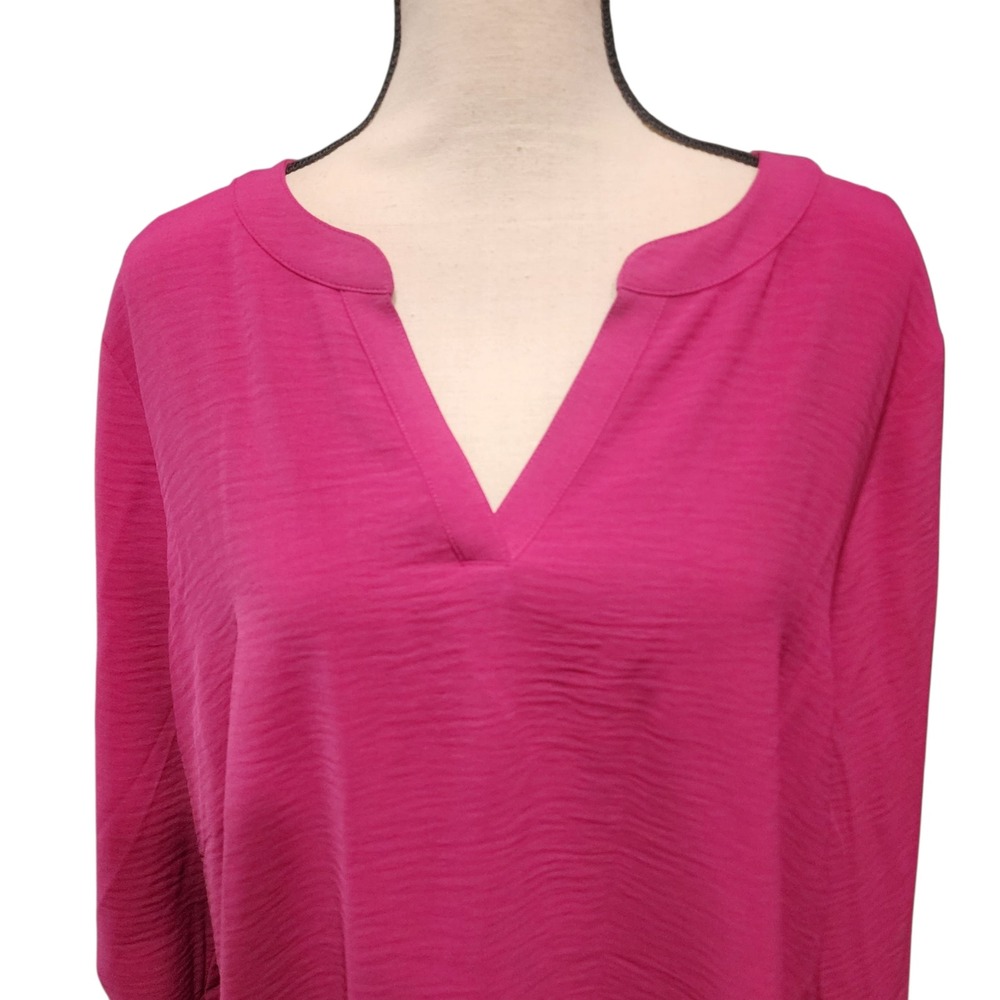 Cato NWT Pink V Neck Roll Tab‎ Sleeve Top Relaxed Fit Blouse Casual